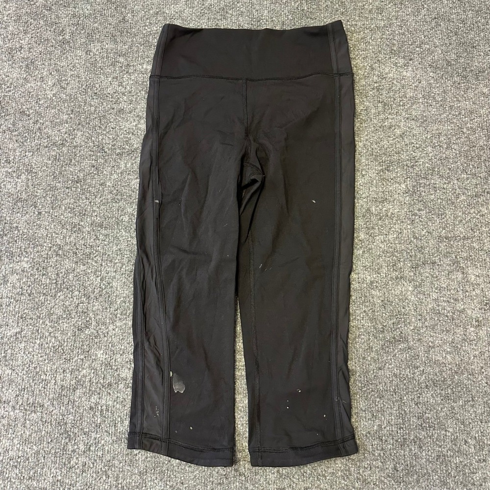 Lululemon Leggings Womens Size 4 Black High Rise Cropped Mesh Pocket Stained